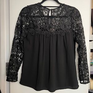 Black J. Crew blouse with lace detailing, Sz XS